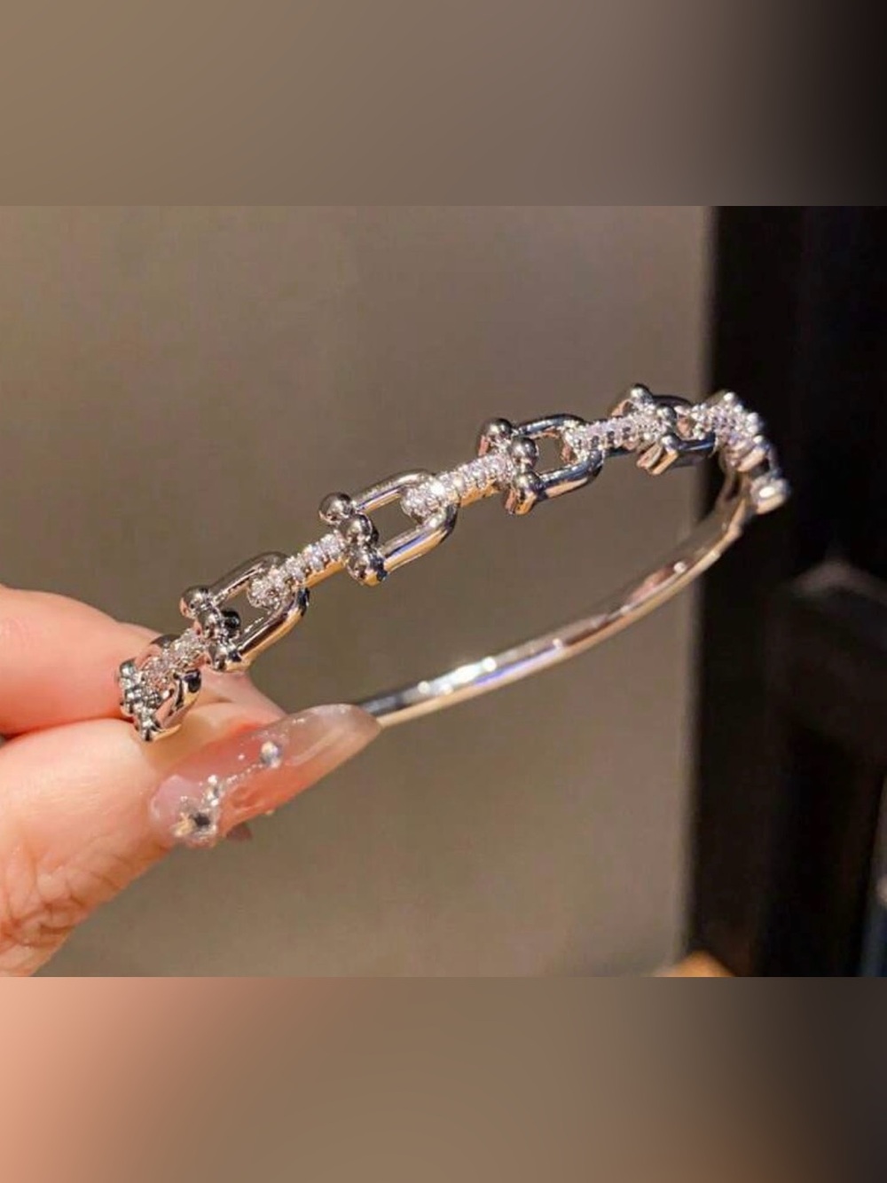 Western Horseshoe Bangle Silver Crystal Link Bangle Bracelet